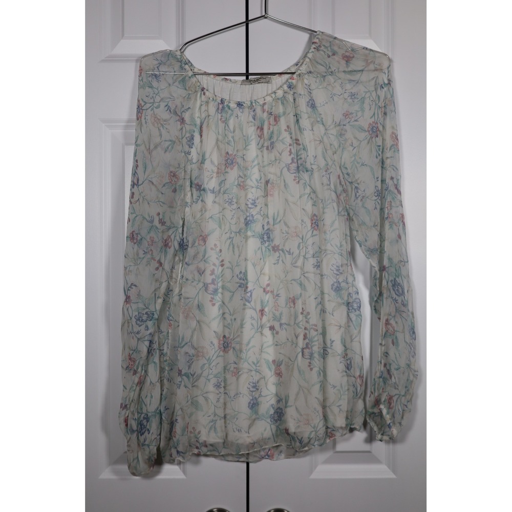 Viola Borghi Italy Floral‎ Silk Blouse White Pastel Sheer Lined Top Large